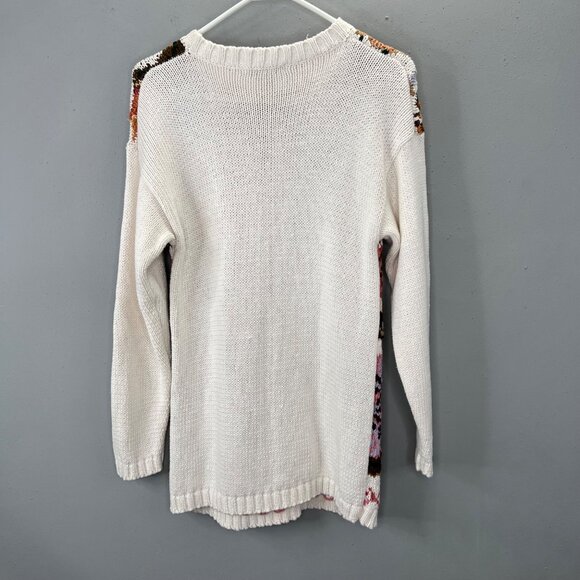 Vintage Rachel Max Chunky Floral Tunic Sweater M Cottagecore Cream Mustard Pink - Picture 4 of 5